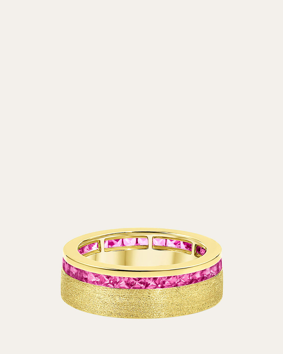 18K Gold Channel-Set Pink Sapphire Band Ring, Size